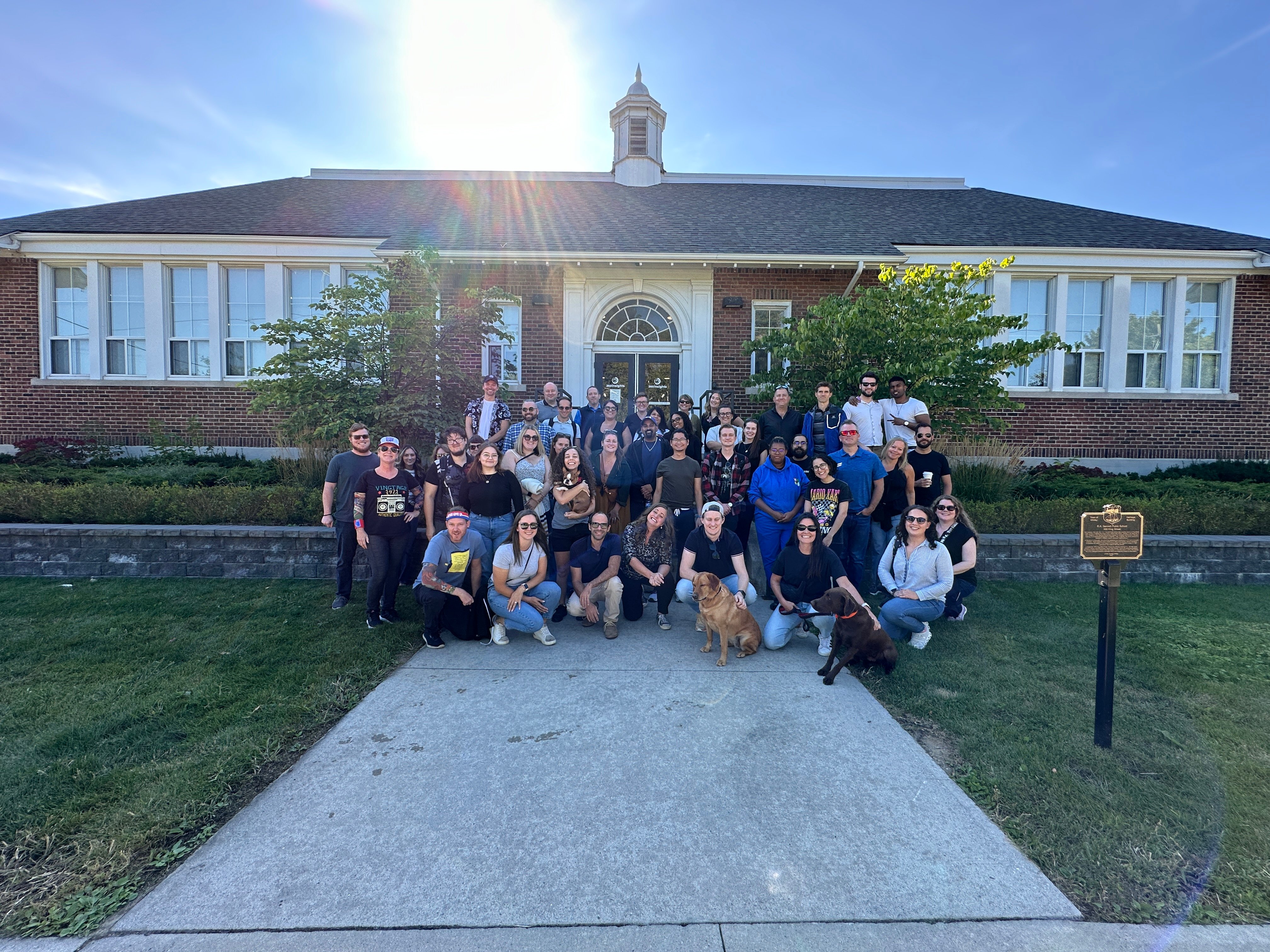 A group of 360insights walkers in front of the 360insights office
